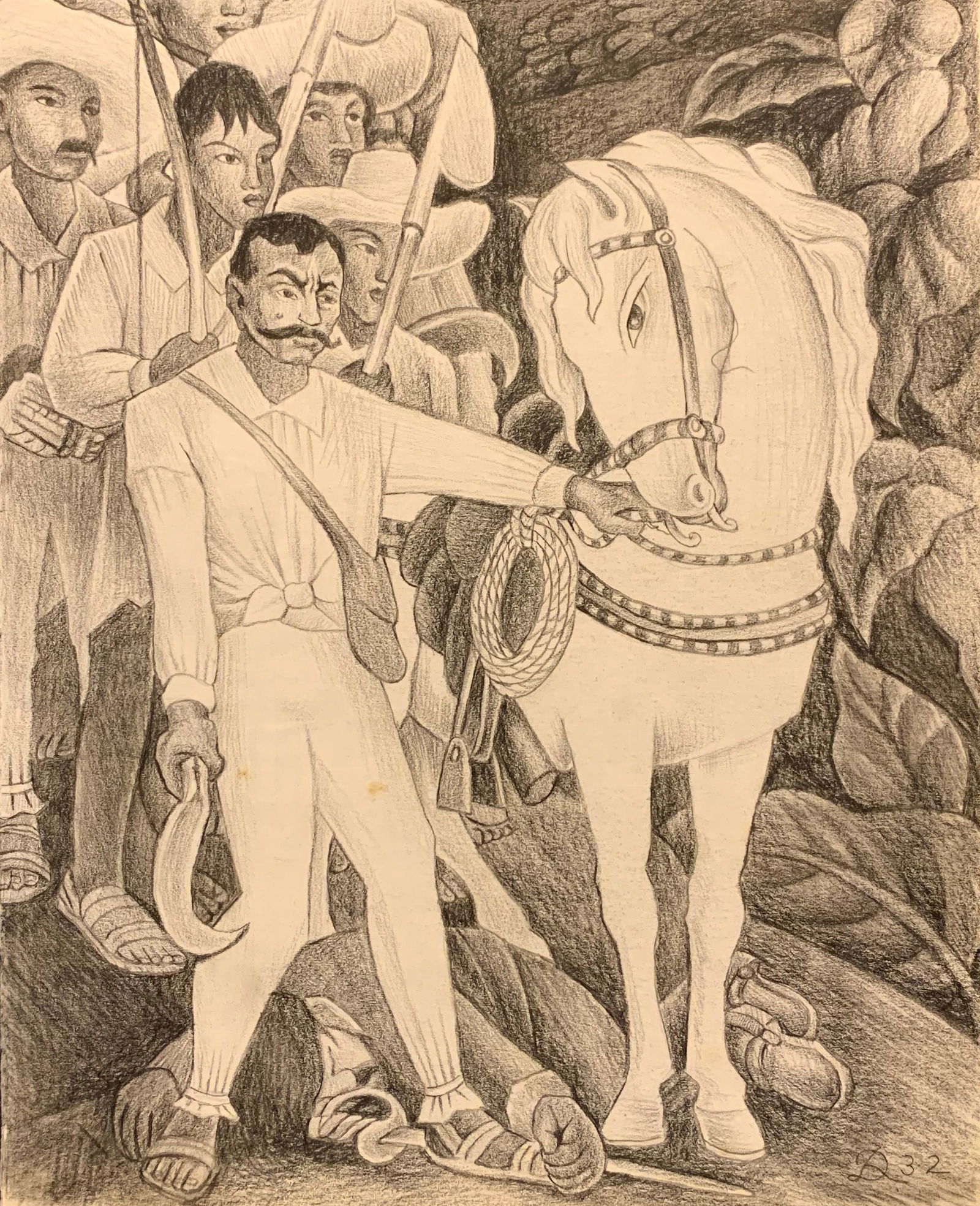 Diego Rivera (After) Agrarian Leader Zapata: I. Ã‚Â° Artist: Diego Rivera (after) Ã‚Â° Title: Agrarian Leader Zapata Ã‚Â° Dimensions in inches: (10 1/4 h x 8 1/4 w) Ã‚Â° Technique: Charcoal on paper. Ã‚Â° Condition: good