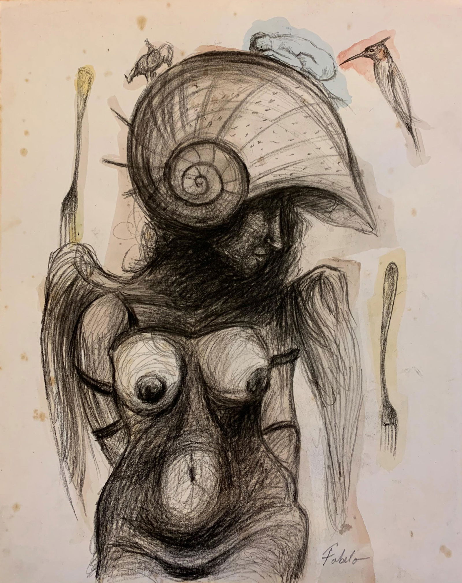 Roberto Fabelo (In the style of) Watercolor / Charcoal (1 of 2)