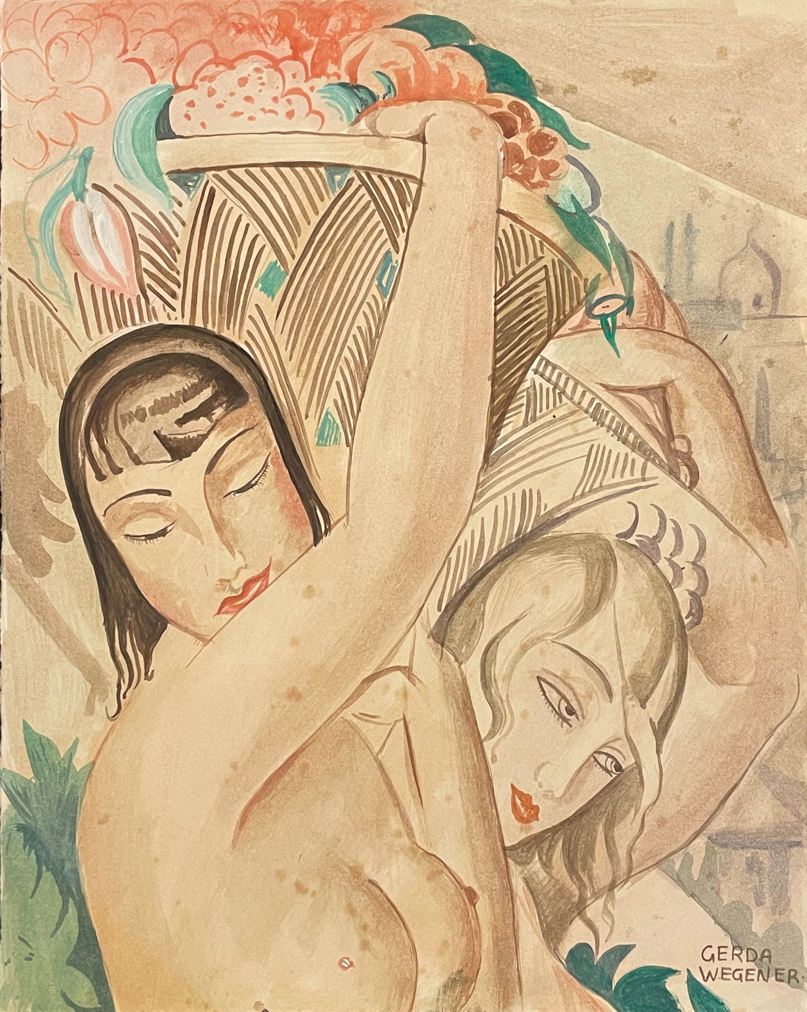 Gerda Wegener (In the style of) Watercolour and Pencil on Paper: I Â° Artist: Gerda Wegener (In the style of) Â° Dimensions in inches: (10 3/4 h x 8 1/8 w) Â° Medium: Watercolour and Pencil on Paper. Â° Condition: good general condition. II. PLEASE NOTE: Lo