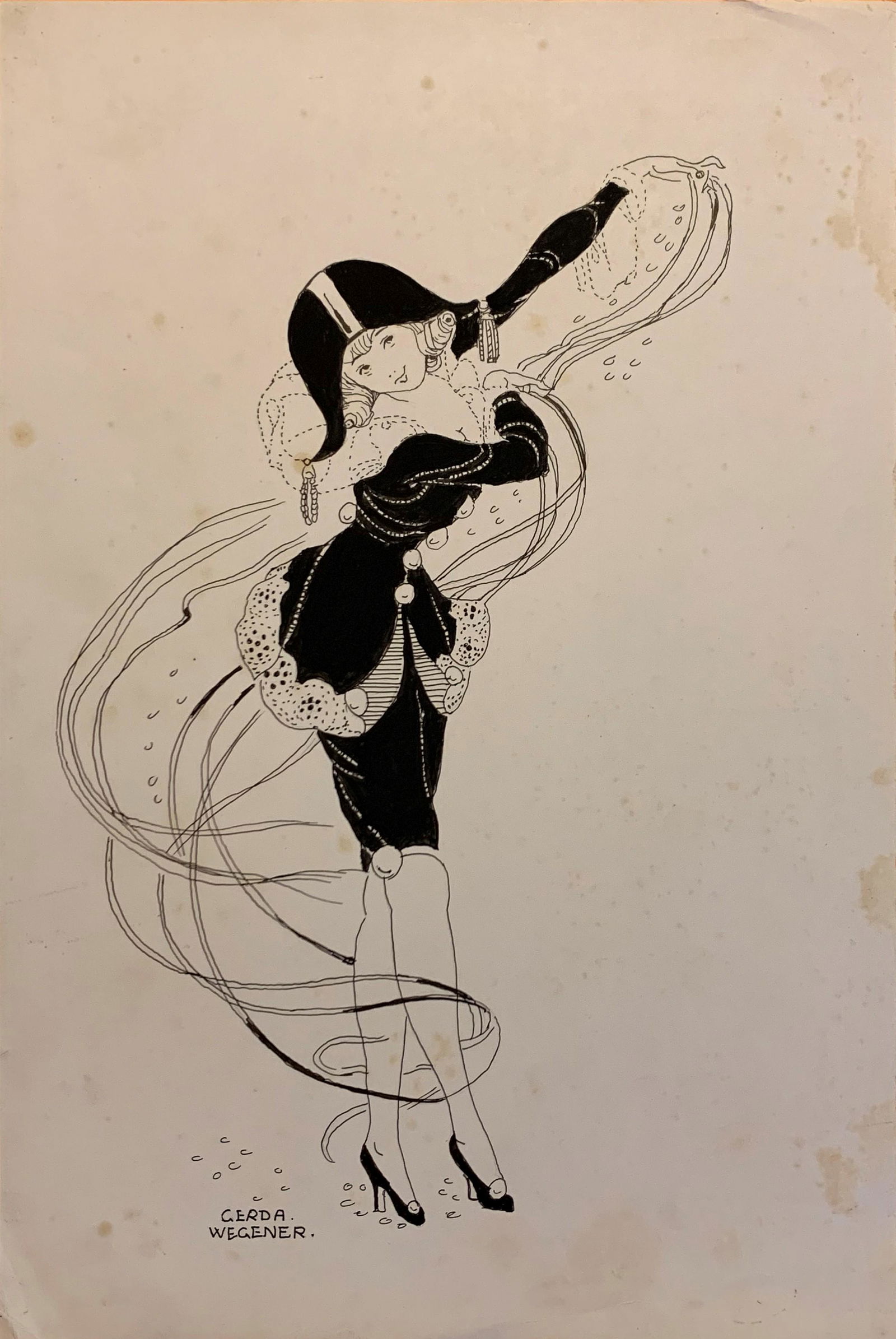 Gerda Wegener (in the style of) Ink on paper: I. Â° Artist: Gerda Wegener (in the style of) Â° Title: Untitled Â° Dimensions in inches: (11 3/4 h x 8 w) Â° Medium: Ink on paper Â° Condition: good general condition Â° Provenance: Priva