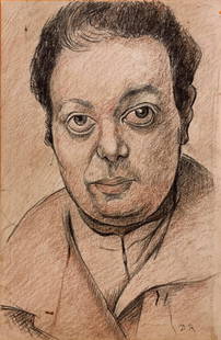 Diego Rivera (In the style of) Self portrait: I. &#194;&#176; Artist: Diego Rivera (after) &#194;&#176; Title: Self portrait &#194;&#176; Dimensions in inches: (10 1/8 h x 7 w) &#194;&#176; Medium: Mixed technique on paper. &#194;&#176; Condition