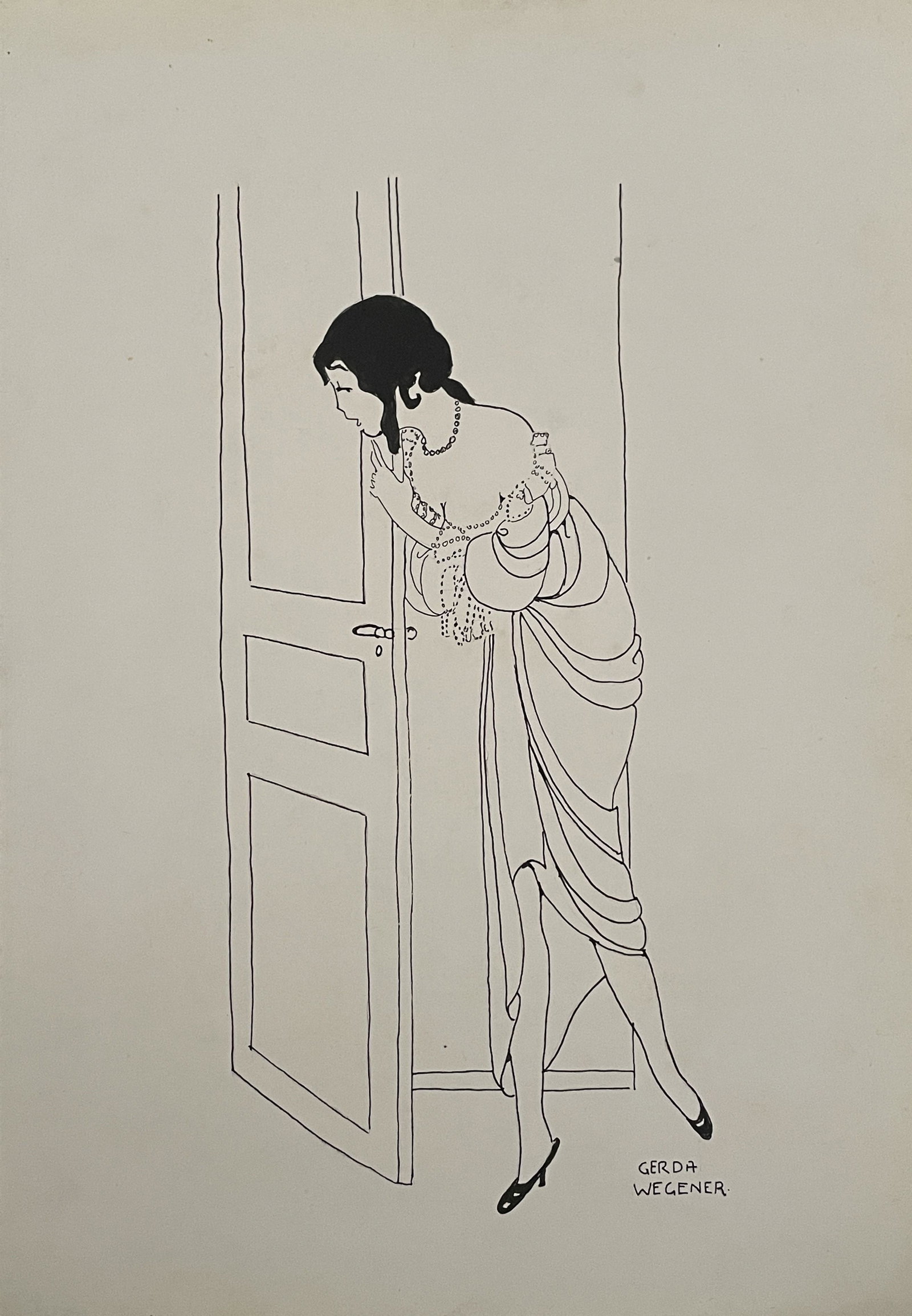 Gerda Wegener (In The Style of) Drawin on paper: I. ° Artist: Gerda Wegener ° Dimensions in inches: (11 3/4 high x 8 1/4 wide) ° Condition: good general condition ° Listing: Private Collection II. 1. The word "In the style of" is