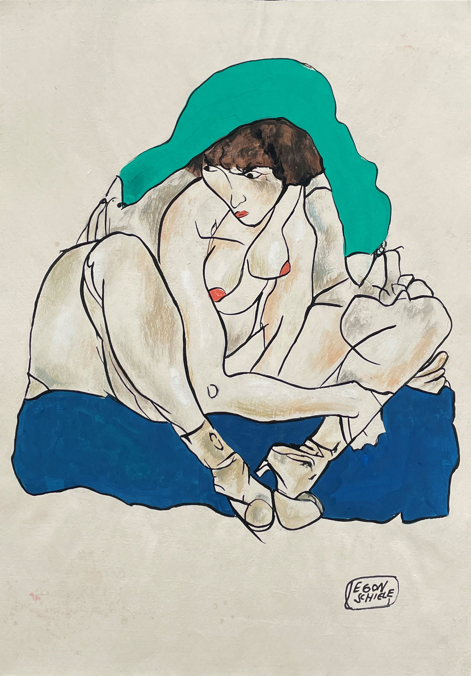 Egon Schiele (In The Style of) Drawin on paper: I. Â° Artist: Egon Schiele (In the style of) Â° Dimensions in inches: (11 1/2 h x 8 1/4 w) Â° Condition: good general condition Â° Listed: Private Collection II. 1. The word "In the style of"
