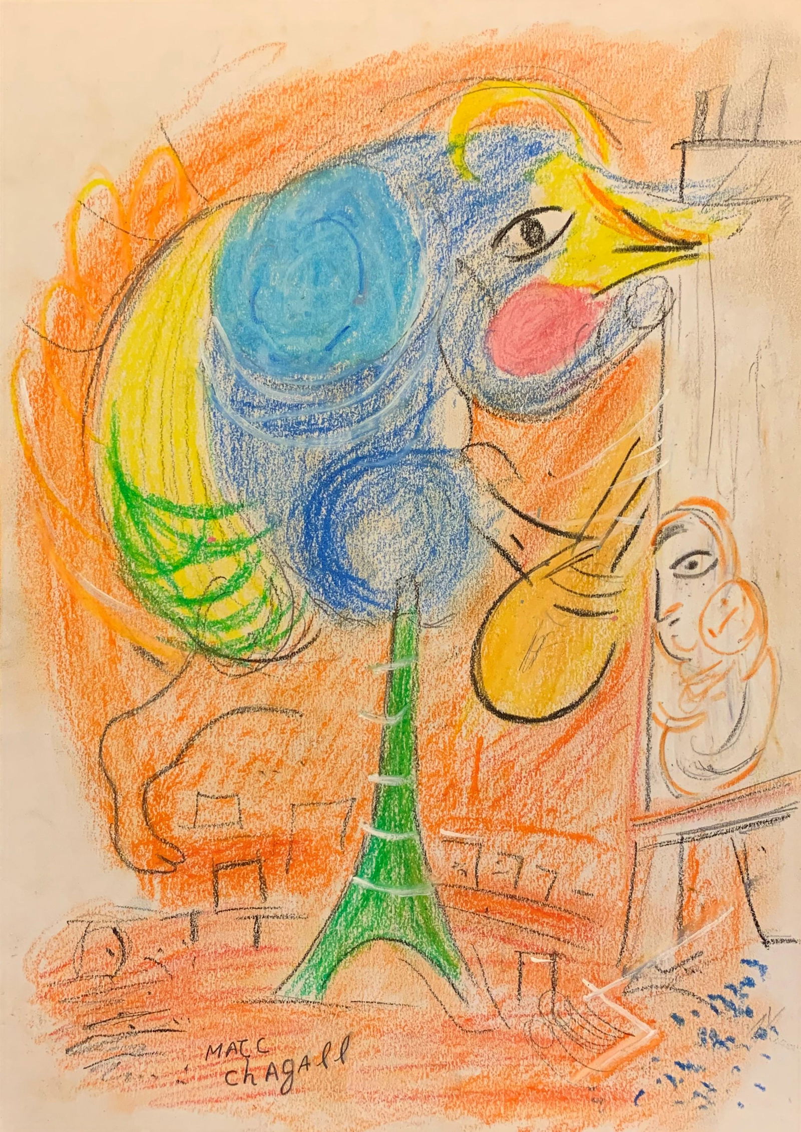 Marc Chagall (In the style of) Crayon, Chalk and pencil on paper (1 of 2)
