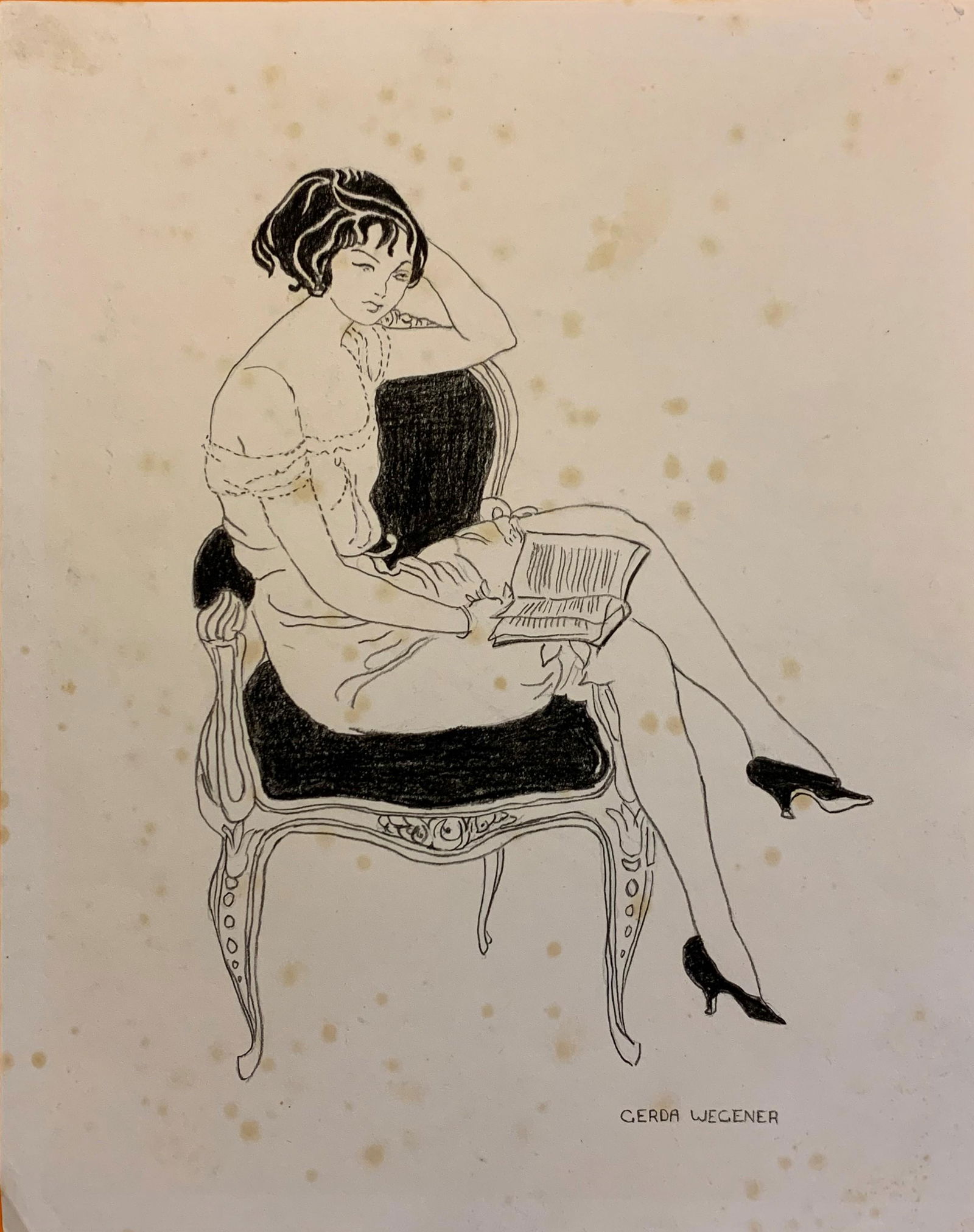 Gerda Wegener (in the style of) Graphite - Ink on paper: I. Â° Artist: Gerda Wegener (in the style of) Â° Title: Untitled Â° Dimensions in inches: (11 h x 8 3/4 w) Â° Medium: Graphite and Ink on paper Â° Condition: good general condition Â° Prov