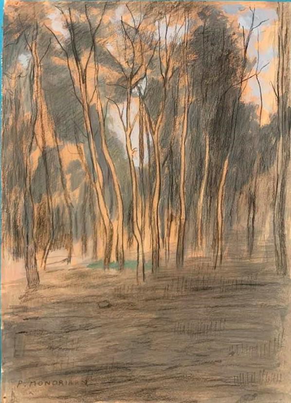 Piet Mondrian (After) Small birch Forest: I. Â° Artist: Piet Mondrian (after) Â° Title: Small birch Forest Â° Dimensions in inches: (10 h x 7 1/4 w) Â° Medium: Gouache on paper Â° Condition: good general condition II. The drawing ha