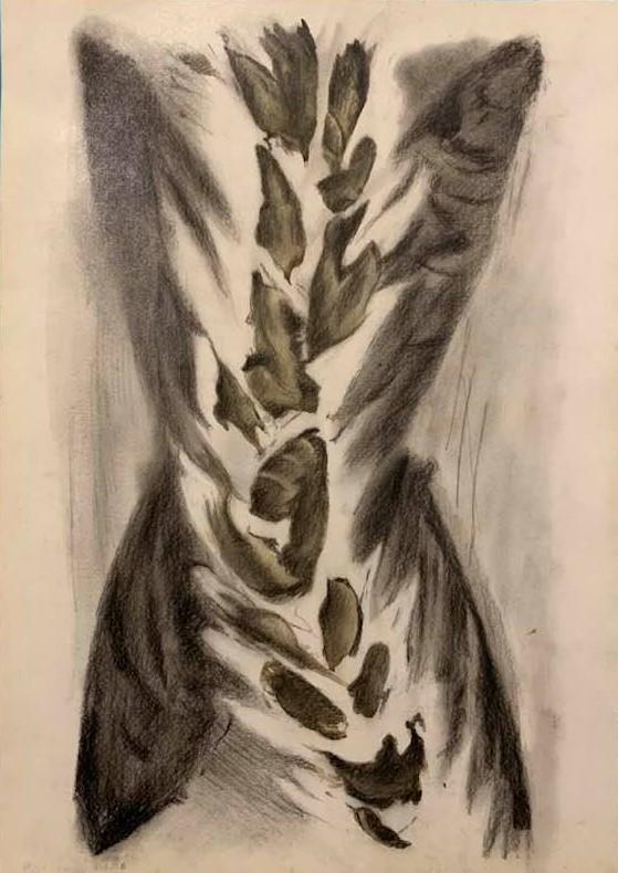 Bill Jensen (after) Abstract drawing: I. Â° Artist: Bill Jensen (after) Â° Title: Abstract drawing Â° Dimensions in inches: (11 1/2 h x 8 1/2 w) Â° Medium: charcoal tempera on paper Â° Condition: good general condition II. The s