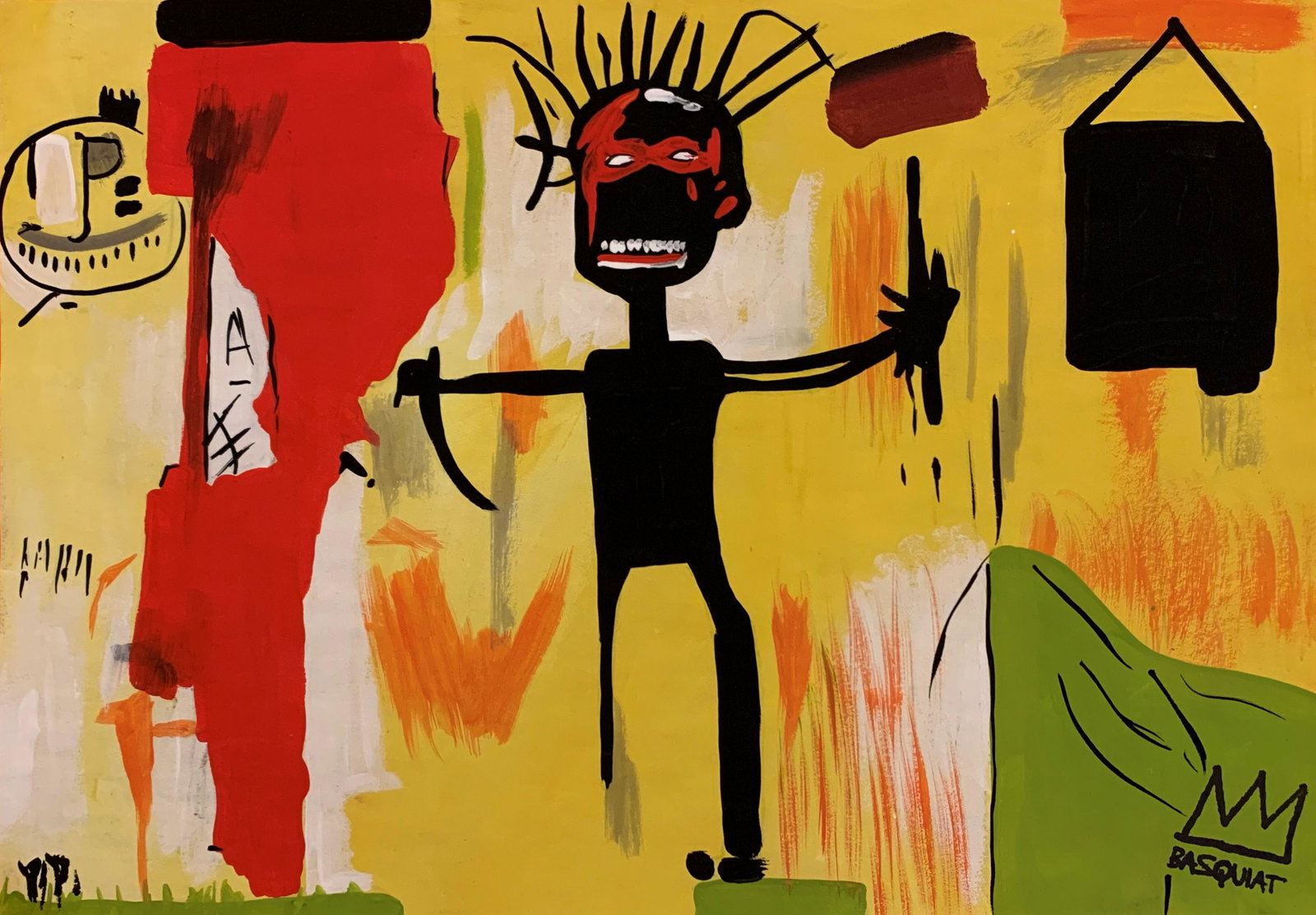 Jean-Michel Basquiat (In the style of) Gouache on paper: I. Â° Artist: Jean-Michel Basquiat (In the style of) Â° Dimensions in inches: (8 1/4 h x 11 3/4 w) Â° Medium: Gouache on paper. Â° Condition: good general condition II. The sheet of paper is i