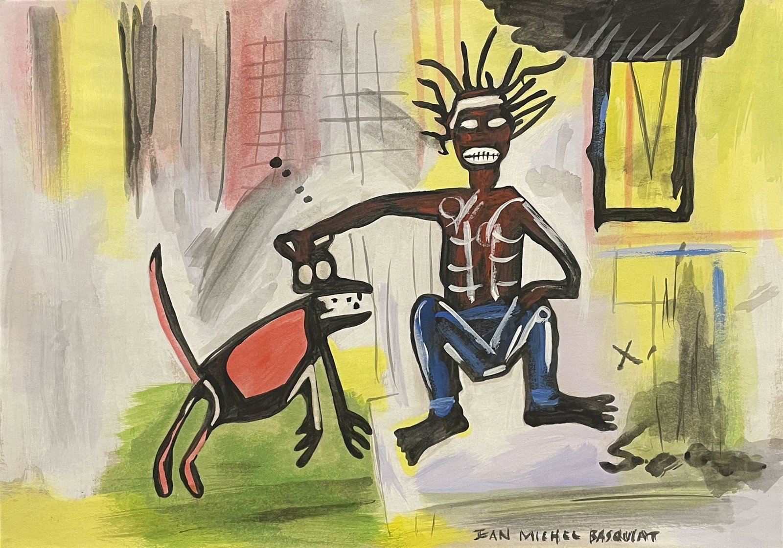 Michel Basquiat (In the style of) Drawing on paper: I. Â° Artist: Jean-Michel Basquiat (In the style of) Â° Dimensions in inches: (8 1/4 h x 11 3/4 w) Â° Medium: Gouache on paper. Â°Condition: good general condition II. 1. When you list an artw