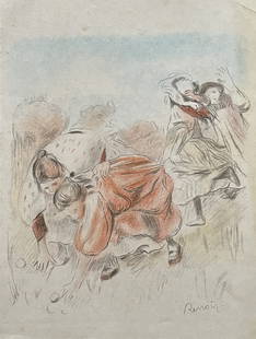 Pierre-Auguste Renoir "in the style of" Drawin on paper: I. ° Artist: Pierre-Auguste Renoir ° Medium: Colored pencil on paper ° Condition: good general condition II. 1. The word "In the style of" is used for a work by an unknown creator who has cre