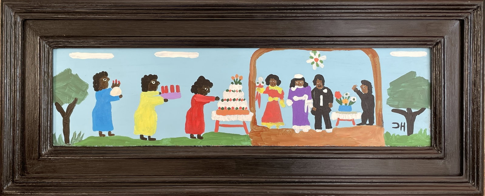 Clementine Hunter (In the style) Oil on canvas - Framed: I. Â° Artist: Clementine Hunter Â° Condition: good general condition Â° Listing: Private Collection II. 1. The word "In the style of" is used for a work by an unknown creator who has created a c