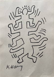 Keith Haring (In the Style of) Drawin on paper: I. ° Artist: Keith Haring ° Medium: Watercolor on paper° Condition: good general condition° Provenance: Private collection II. 1. The word "In the style of" is used for a work by an unknown creato