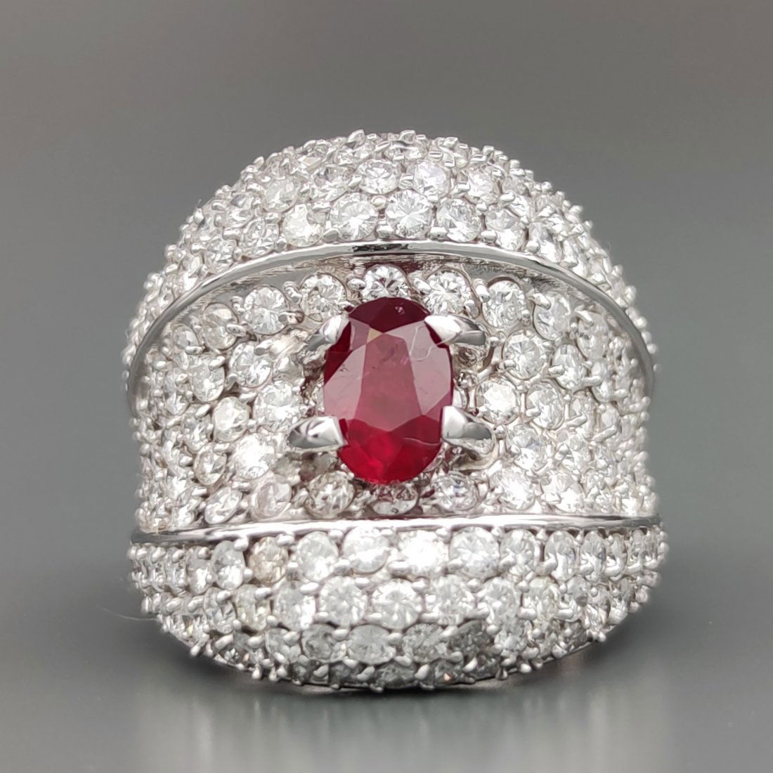 18 kt.White gold - Ring - 4.12 ct Diamonds -Ruby (1 of 9)