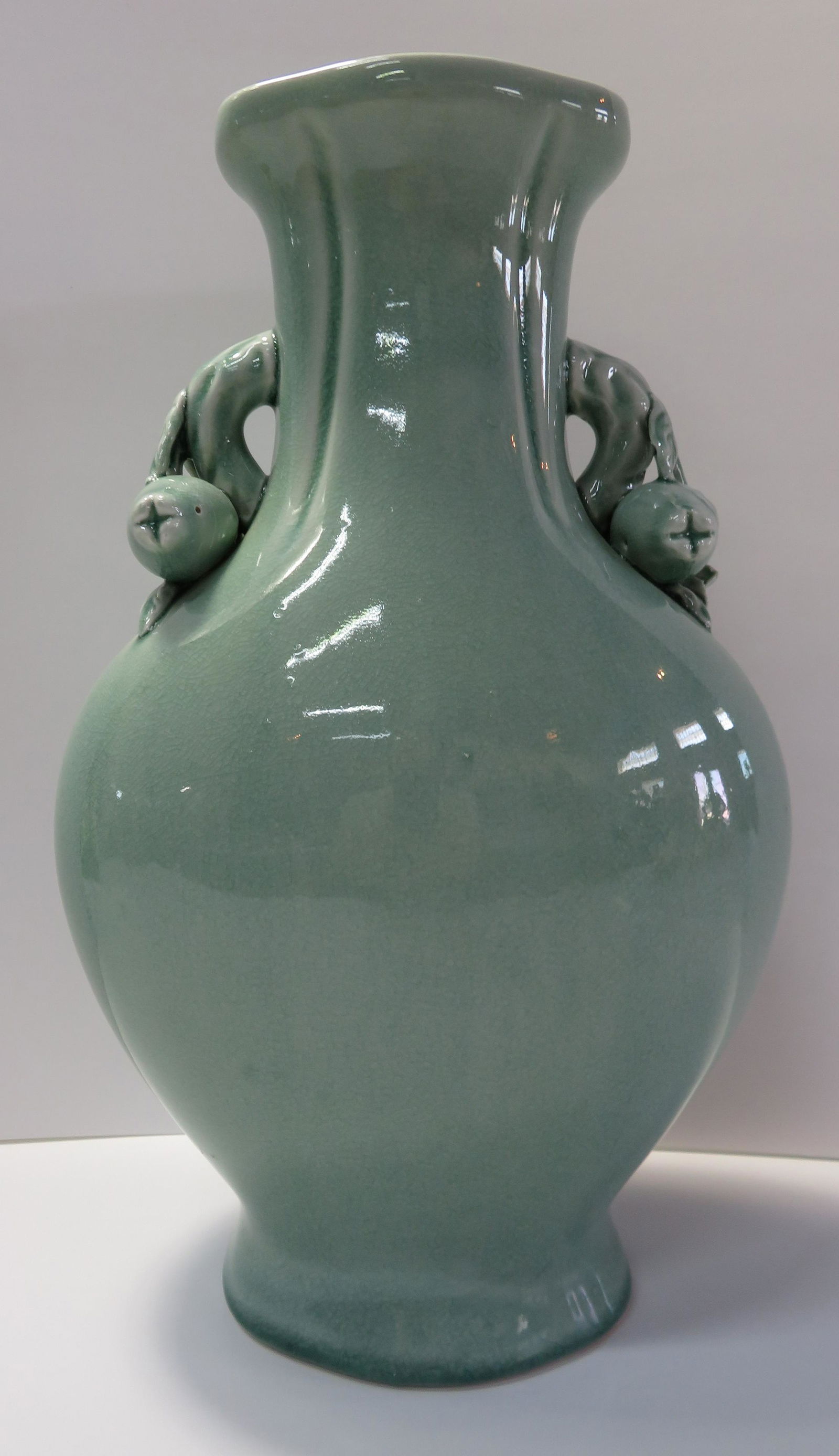 LARGE Chinese Celadon vase with longevity peach decor (1 of 4)