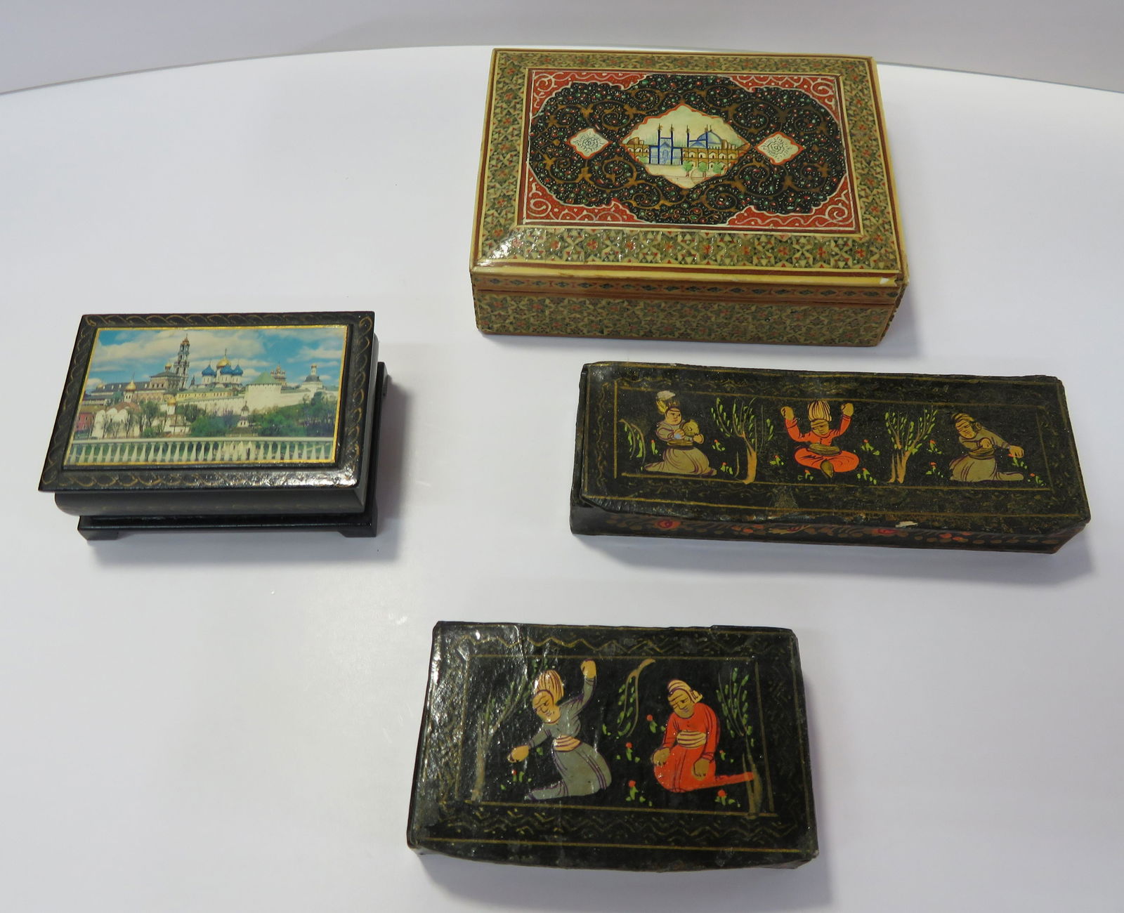 Lot of 4 Persian Lacquer Hand Painted Trinket Box (1 of 5)
