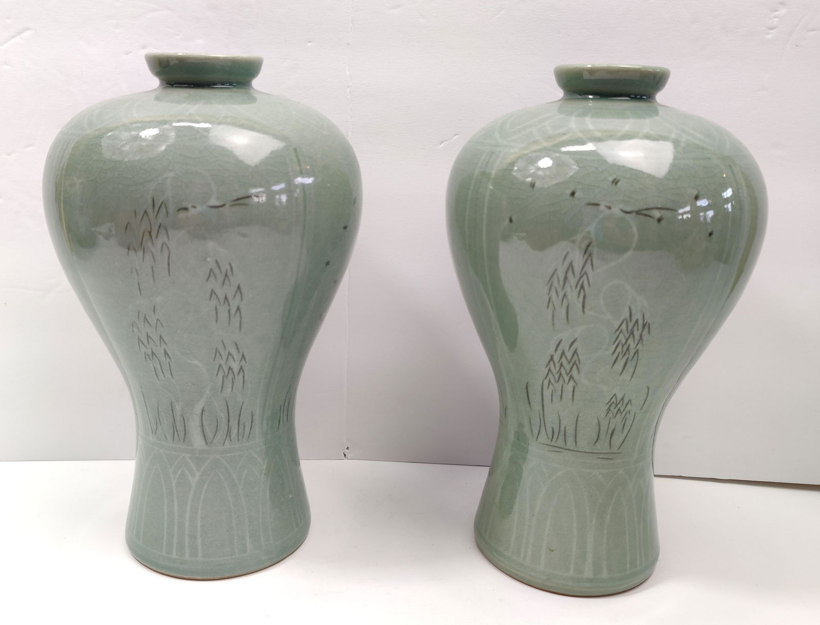 pair of Early Korean Celadon Green vases (1 of 7)