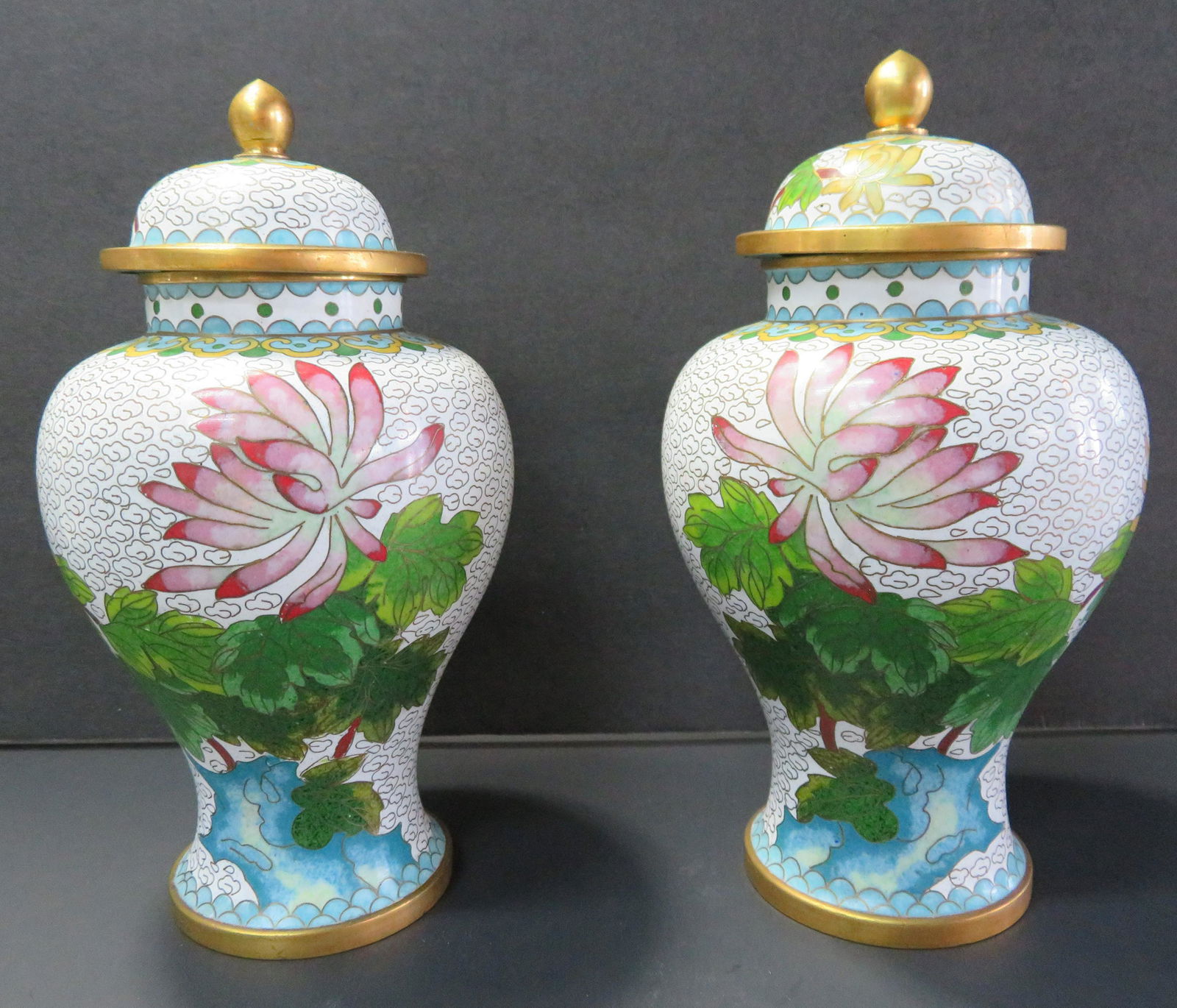 Pair Of Brass Cloisonne Floral Flower Bird Ginger Jars (1 of 5)
