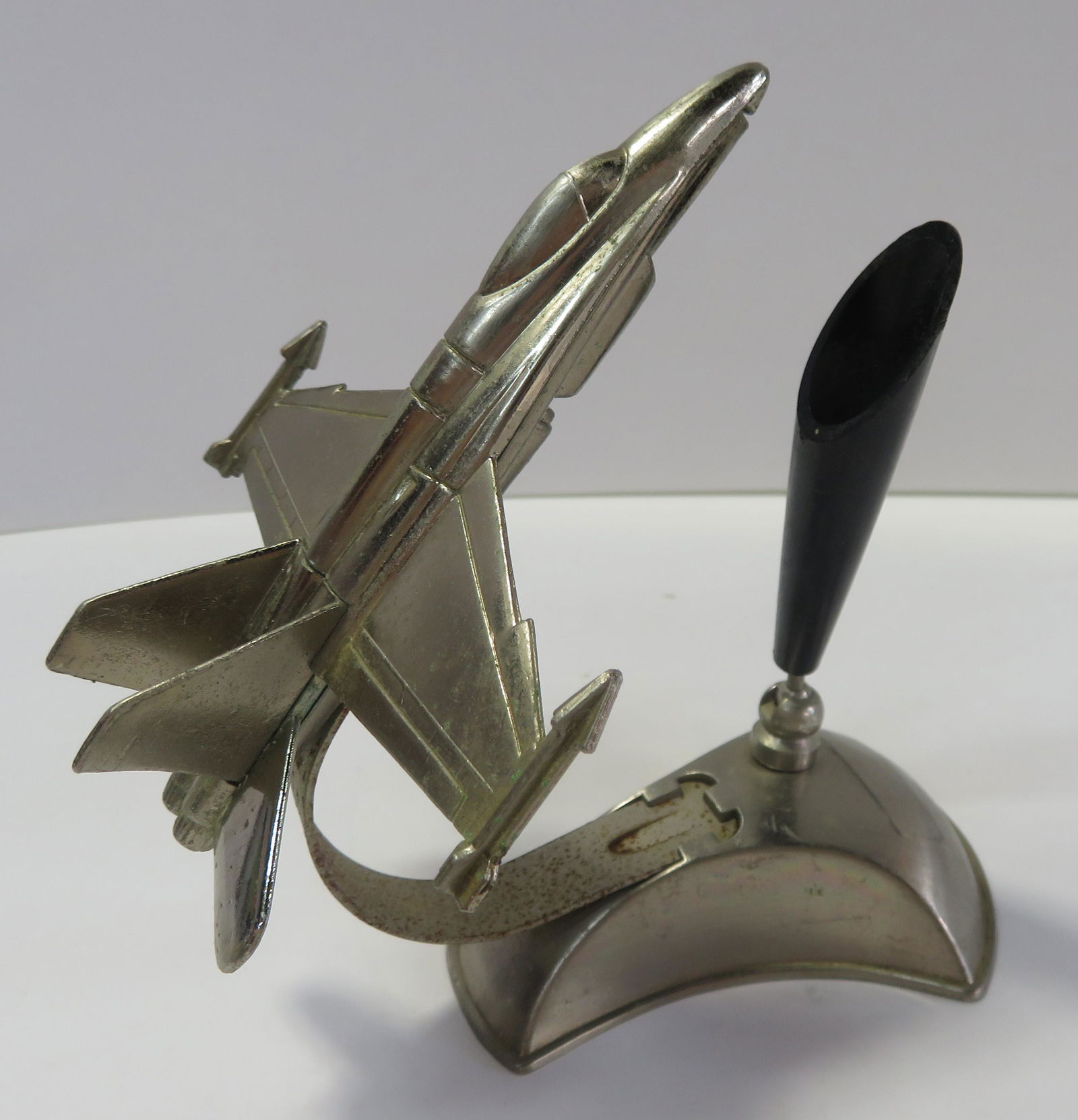 Art deco pen holder metal jet plane French Chasseur, 4 (1 of 5)