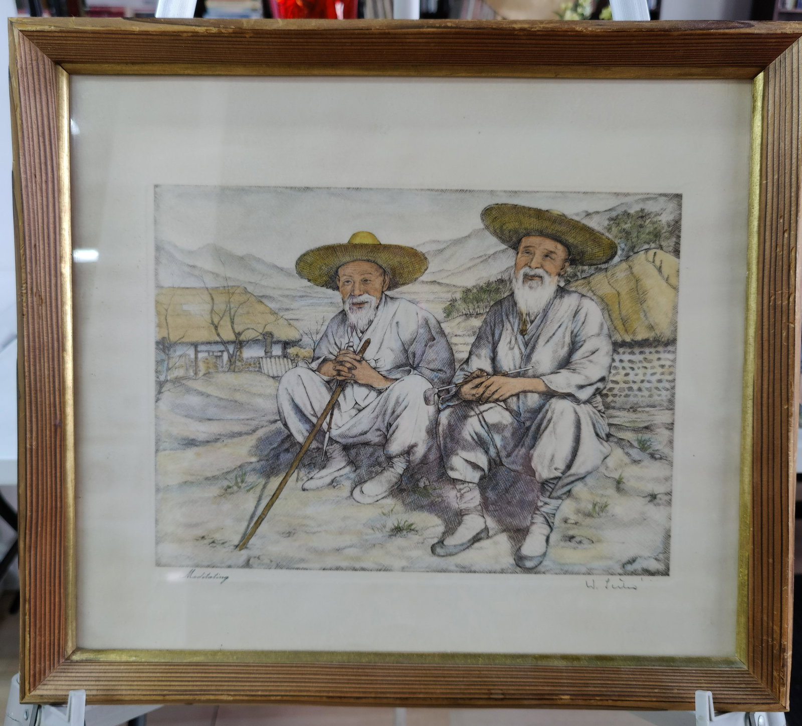 Willy Seiler Hand Colored Aquatint Korea "Meditating", (1 of 9)