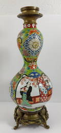 Enamel Porcelain Vase Double Gourd Bronze Base