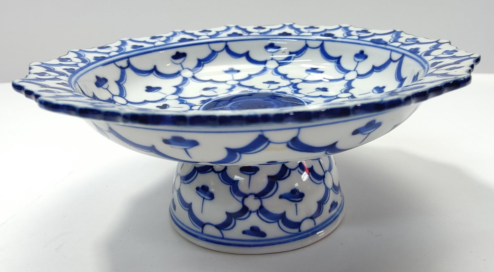 Chinese Blue White Porcelain Pedestal Bowl Footed Dish (1 of 6)