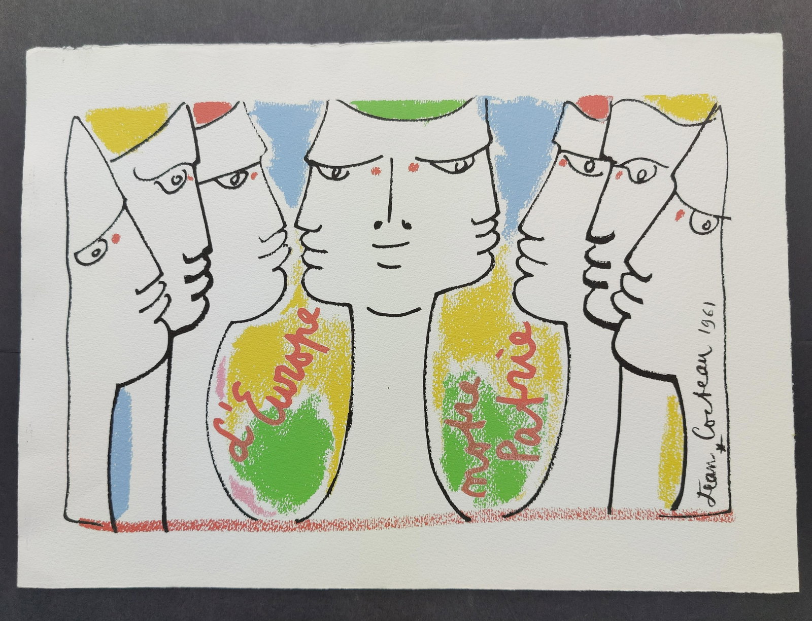 Jean Cocteau Print On Vellum L'Europe Notre Patrie 1961: Jean Cocteau Print On Vellum L'Europe Notre Patrie 1961, 18" X 13", Good condition. HANDLING and SHIPPING, USA $20. INTERNATIONAL SHIPPING, ask for an estimate. FREE DELIVERY TAMPABAY and SARASOTA are