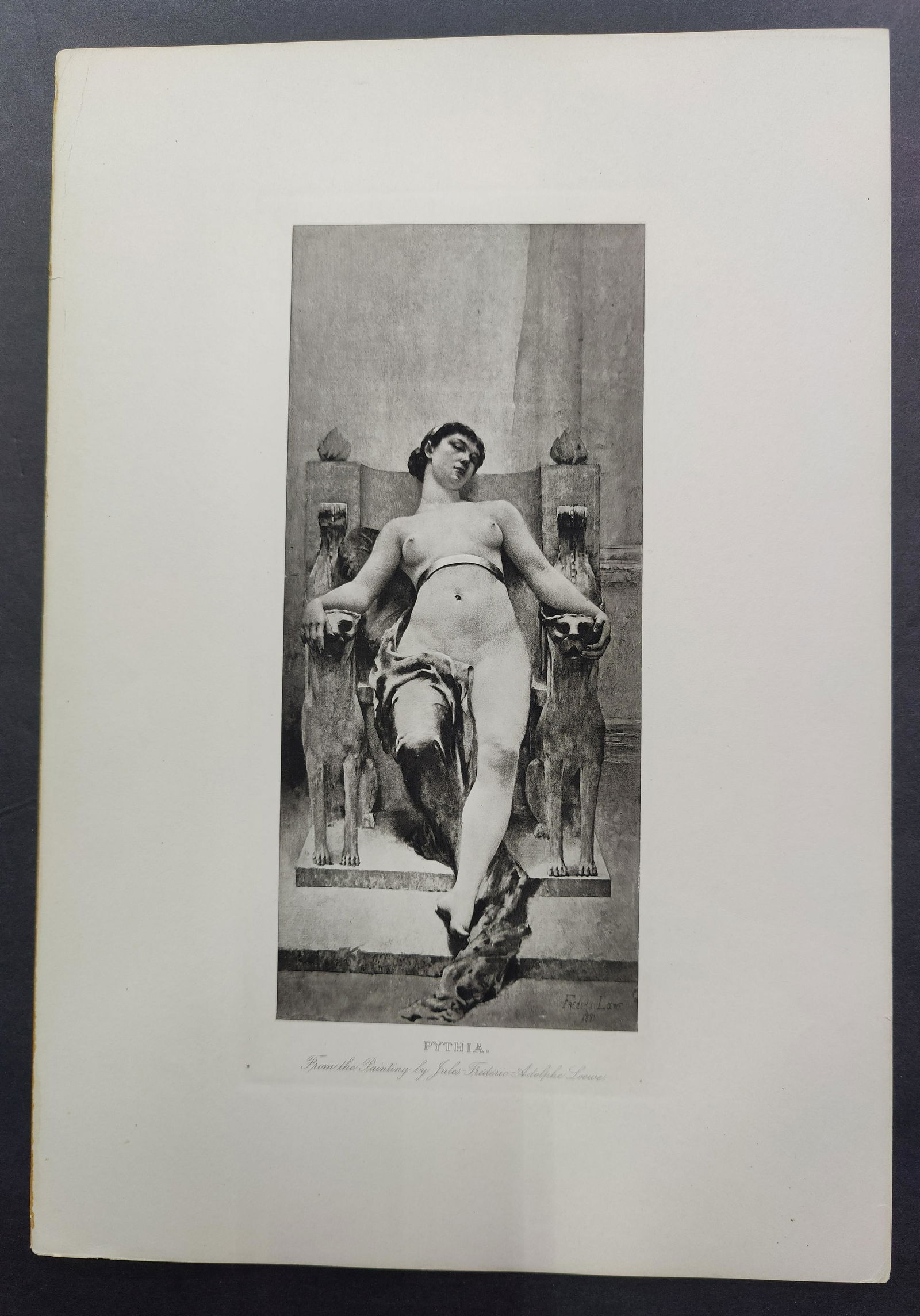Mythology Etching Pythia By Frederic Adolphe Loewe: Mythology Etching Pythia From the painting By jules Frederic Adolphe Loewe , 12" X 17" on vellum paper, see pictures for conditionHANDLING and SHIPPING For USA $10. FOR INTERNATIONAL SHIPPING, ask for