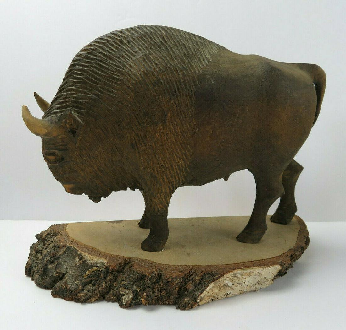 Hand Carved Wood Buffalo Bison Statue Figure Sculpture (1 of 11)