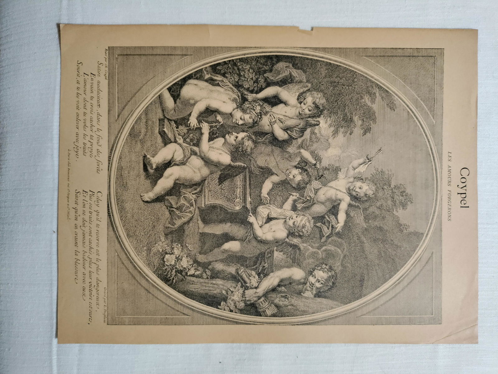 Coypel Les Amours Forgerons Mythology: Charles Antoine Coypel (french, 1694-1752), Les Amours Forgerons (The Blacksmith Cupids), Mythology, 12 1/2" x 9 1/2" and good condition.Dimensions: 12 1/2" x 9 1/2"Artist Name: Charles Antoine Coypel