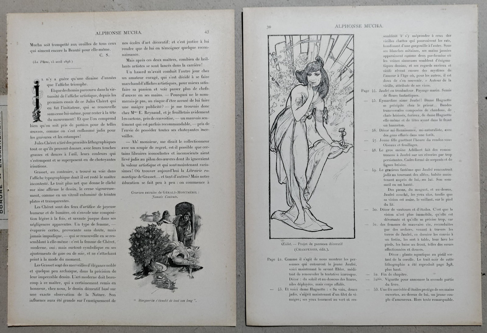 Mucha - Oeillet - La Plume 1897: Mucha, Alphonse (1860-1939).These 2 illustrations were part of french magazine La Plume published in 1897 in Paris.Dimensions: 9 1/2” x 7”Artist Name: Alphonse MuchaLiterature: La Plume pu