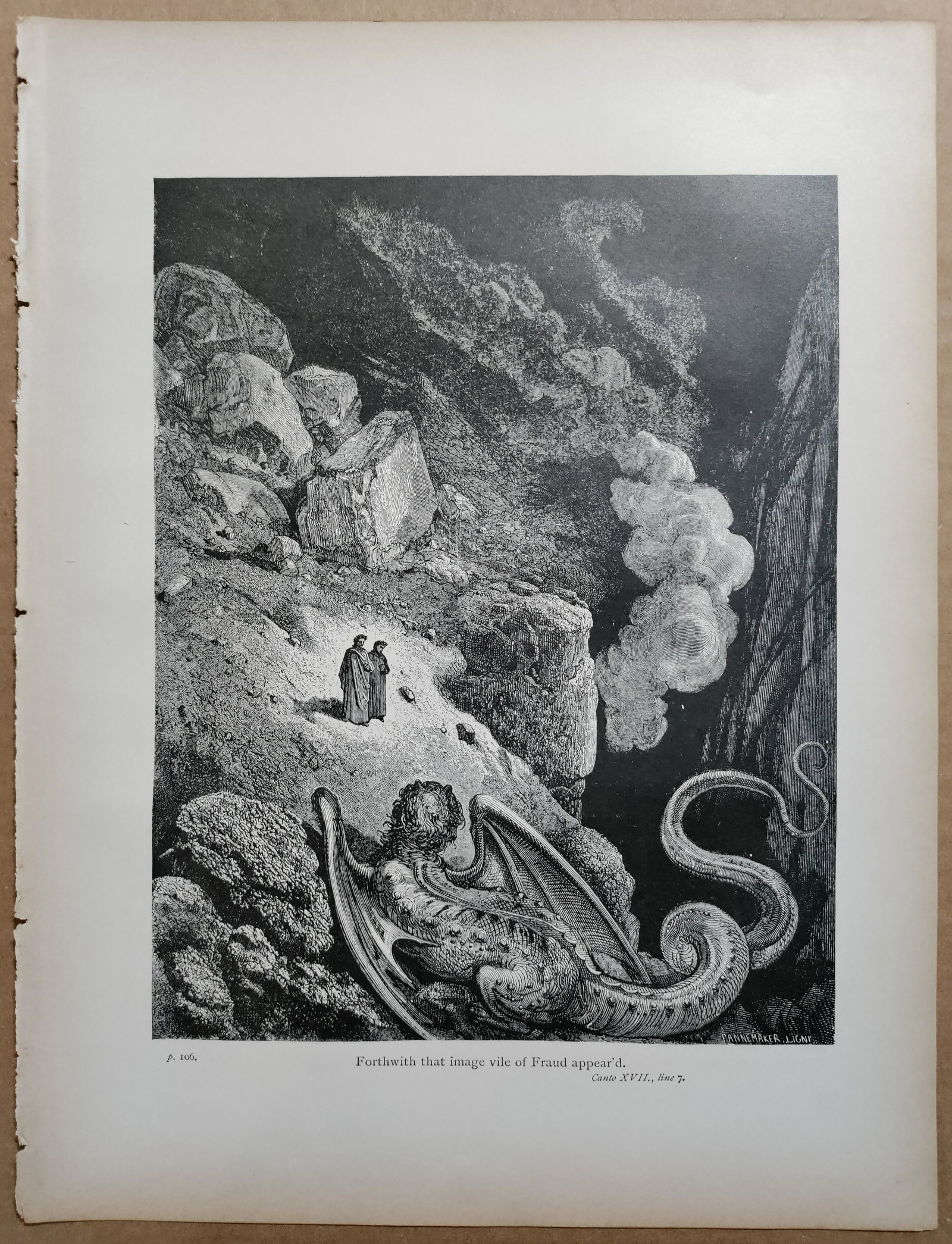 Dante's Inferno - Gustave Dore - Hell Canto XVII: Dante Alighieri (1265-1321) Inferno.This illustration from Gustave Dore (French, 1832 - 1883) was part of Dante Alighieri's Dante's Inferno, the work was edited by Pollard & Moss and published in 1887