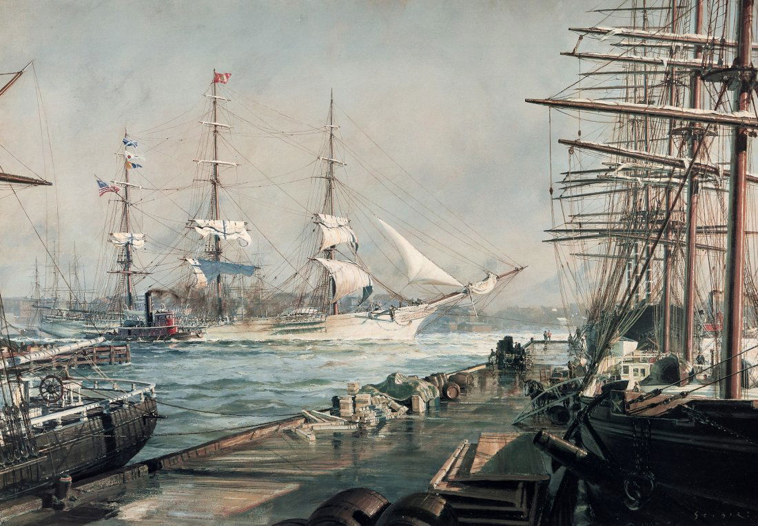 John Stobart (1929-2023), New York: The Abner Coburn Leaving the East River for San Francisco (1 of 2)