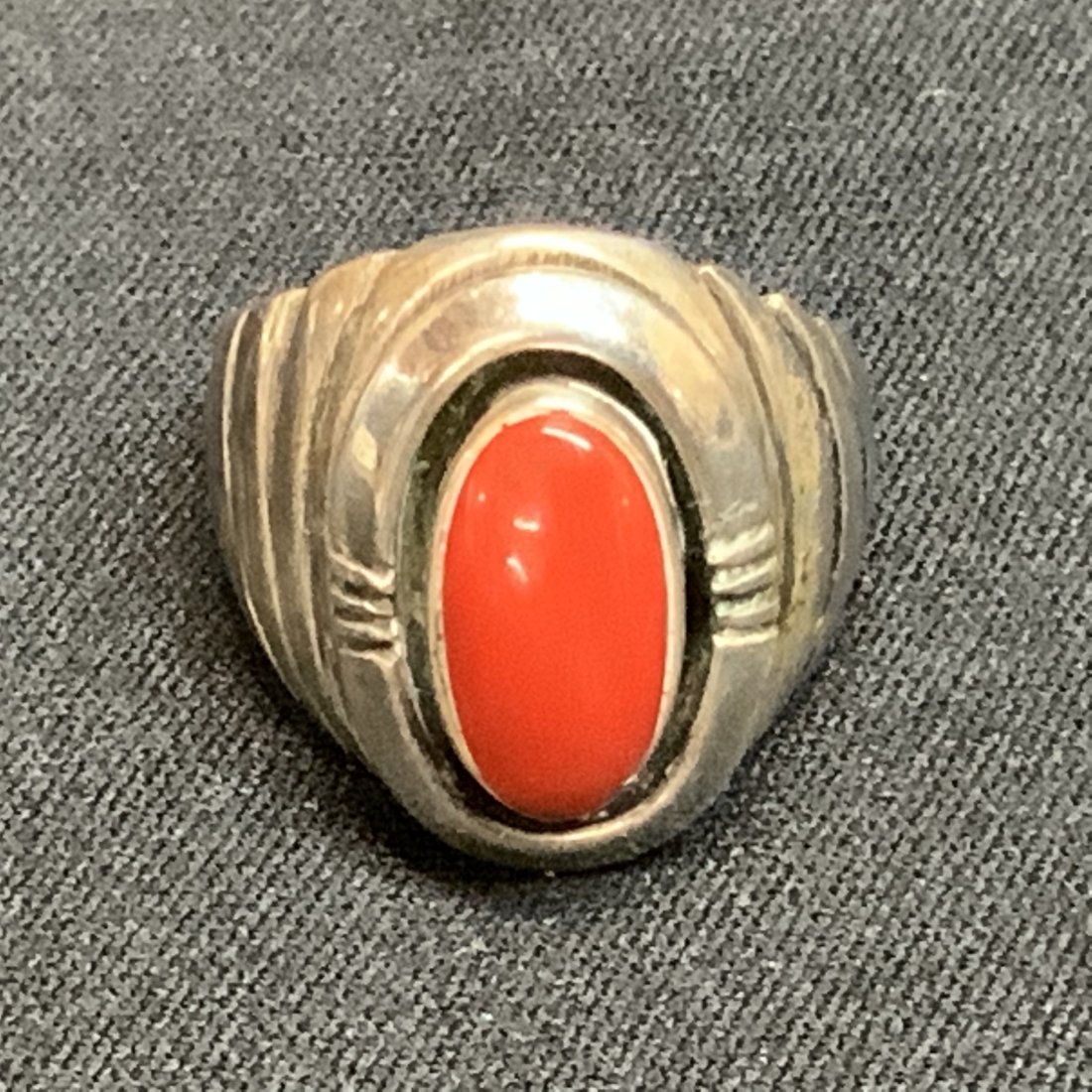 Old pawn red coral sterling silver ring (1 of 4)