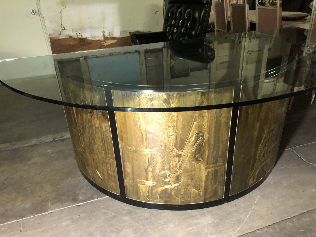 Half Moon Artisan Desk with Thick Glass Top. (1 of 4)