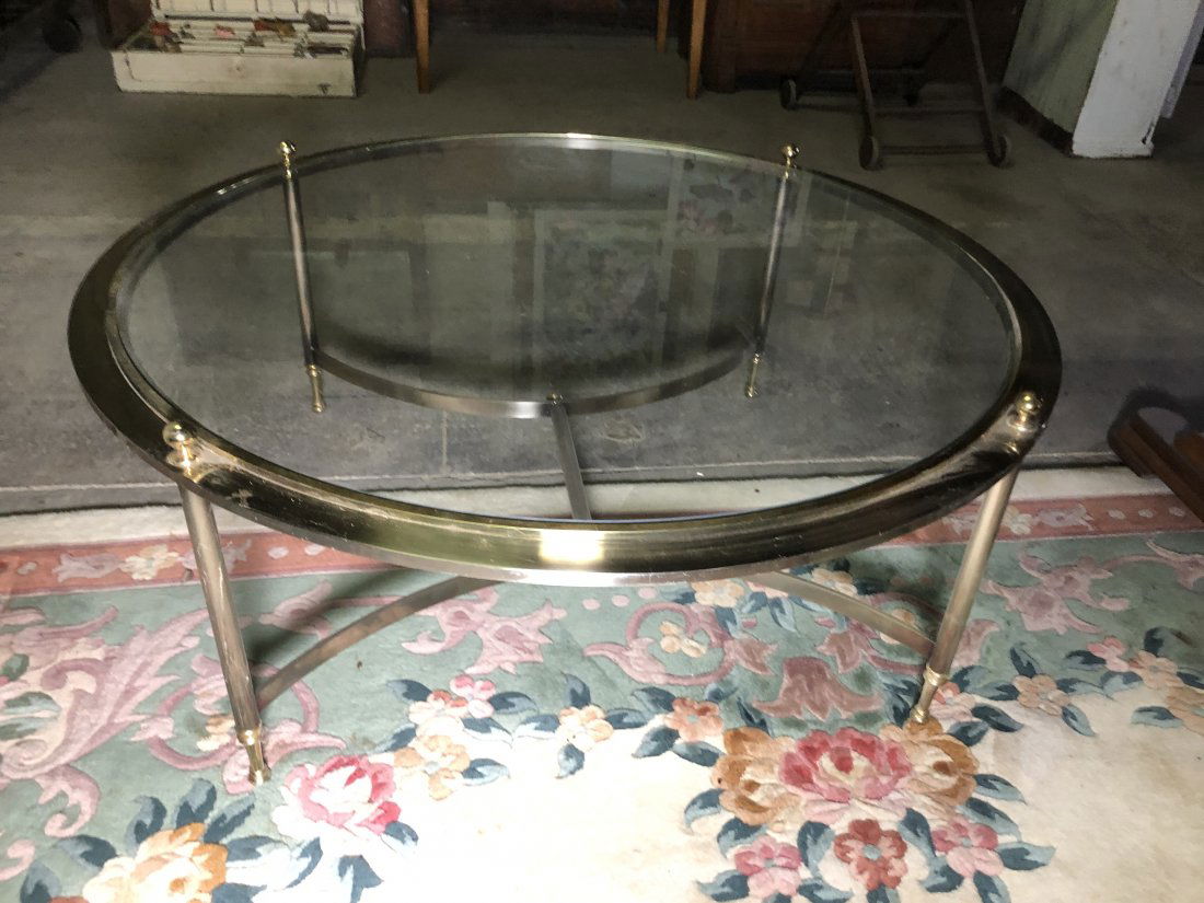 Round Glass Top Coffee Table: Measures 41"W x 16.5" Tall
