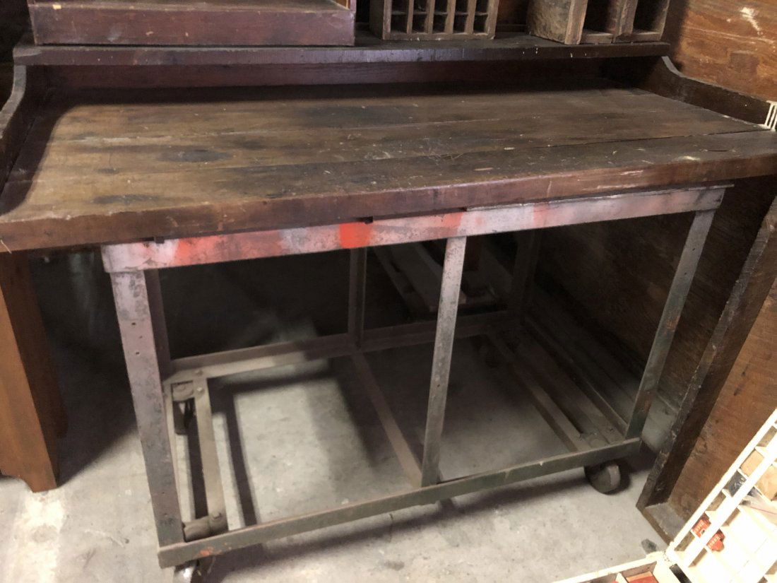 Wooden Table Top with Shelf on Metal Cart with wheels (1 of 1)