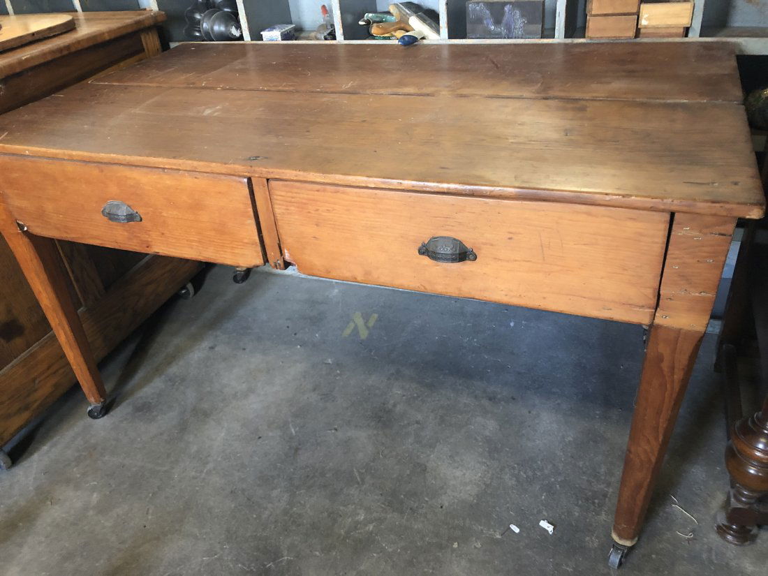 Two Drawer Primitive Harvest Table (1 of 2)