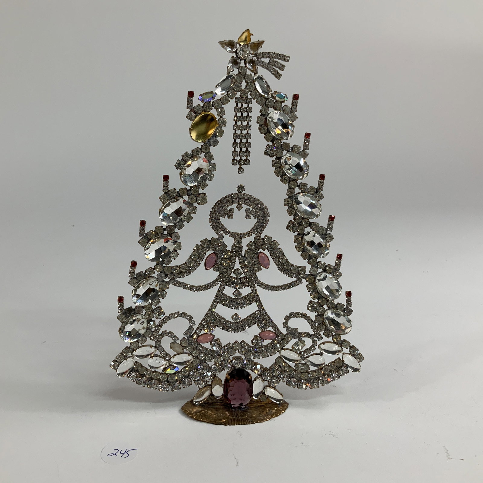Vintage Czech Christmas Tree Rhinestones Crystal with Angel (1 of 3)