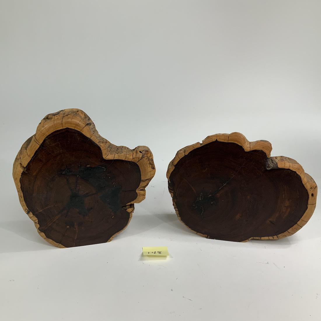 Lot of 2 Round Cut Live Edge Black Walnut: Approx 8" x 9”. Great for bookends or other creative projects. Stunning.
