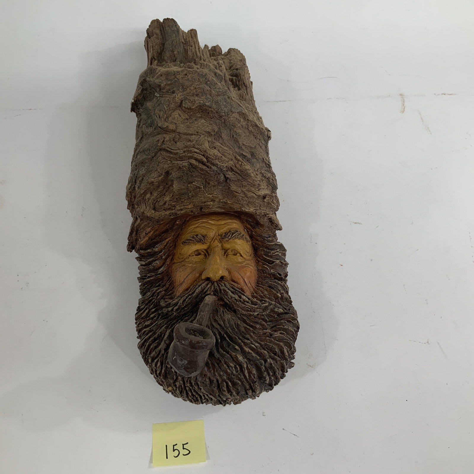 Wood Spirit Carving, Handmade Carving of face, Smoking Pipe: Measures 18”