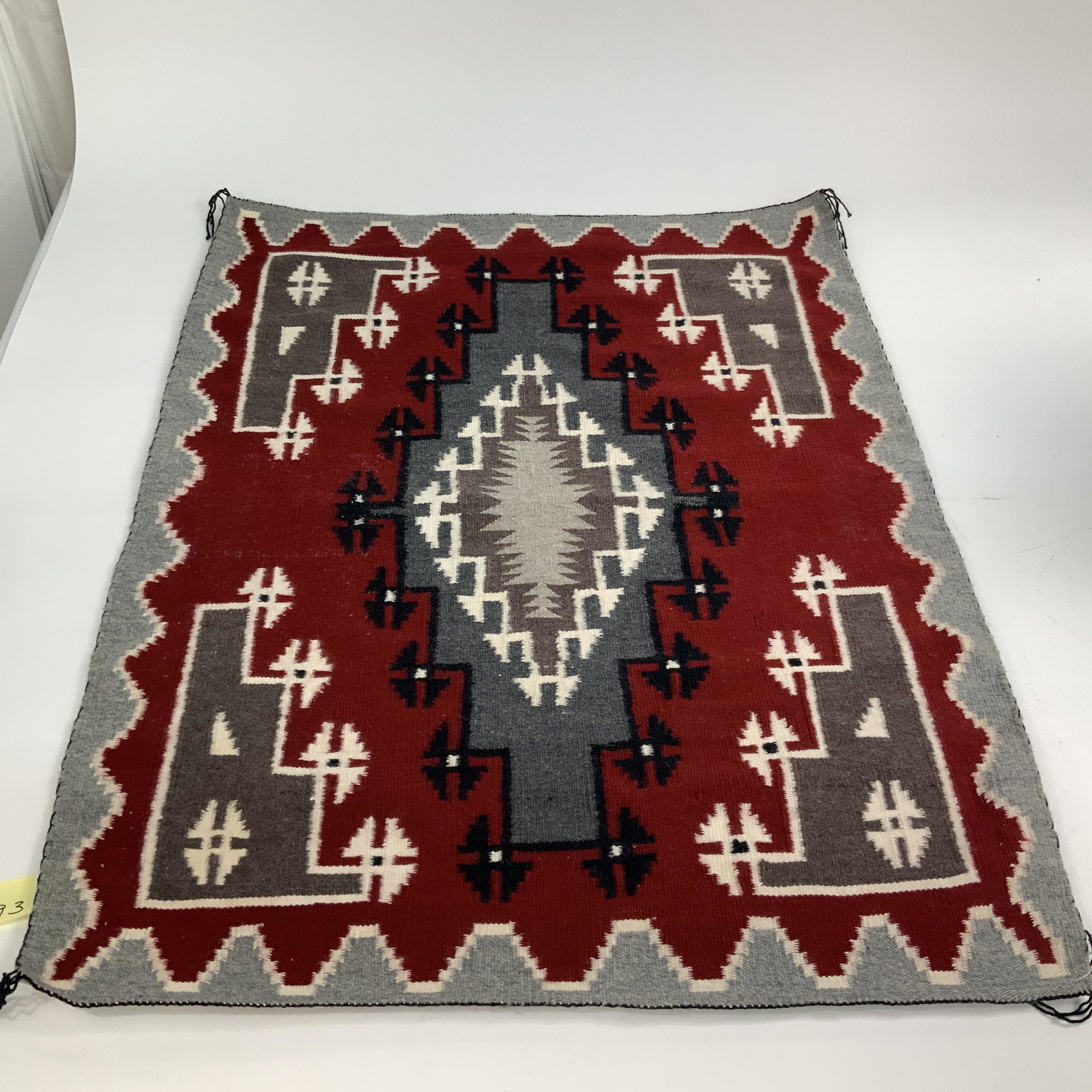 Native American Woven Wool Rug. See picture of weaver. (1 of 5)