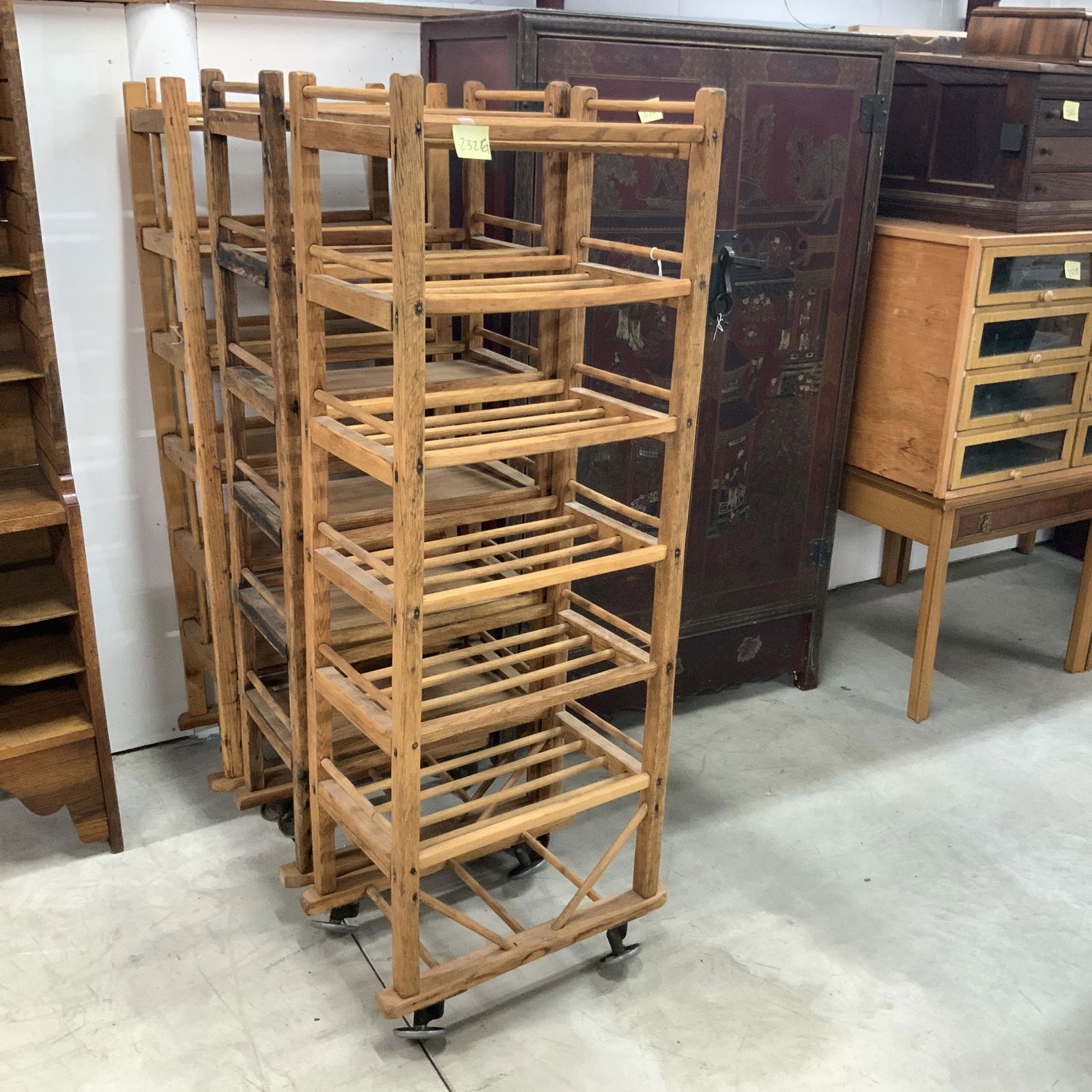 Wooden Rack on wheels with round slats (1 of 4)