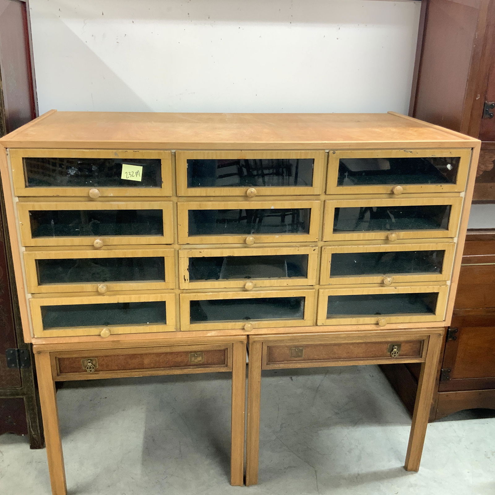 12 Drawer Apothecary Unit with glass front drawers with knobs (1 of 4)