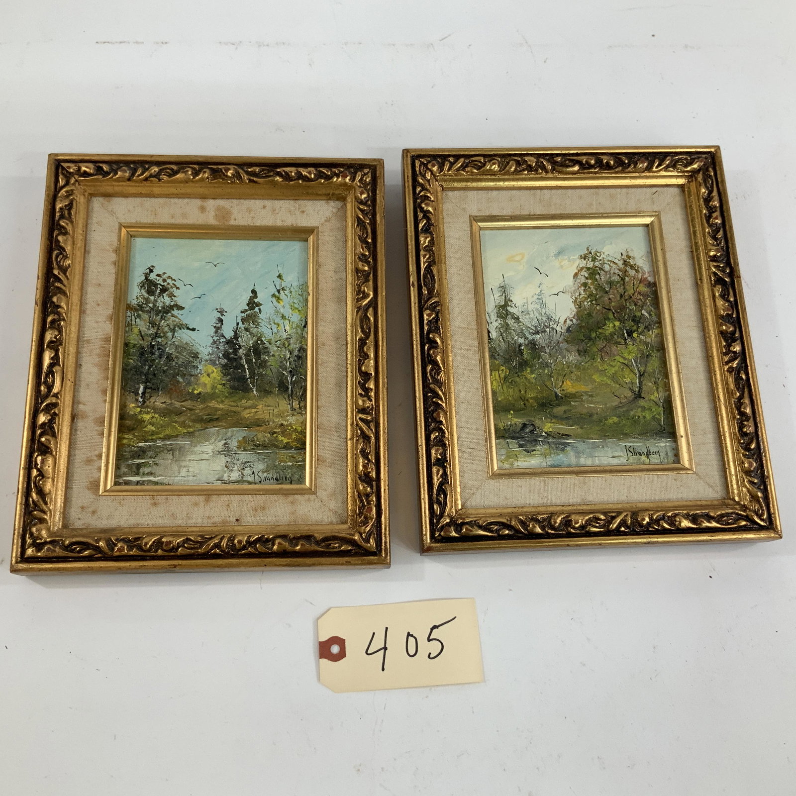 Lot of 2 framed hand painted wooded scenes by artist John Strandberg (1 of 6)