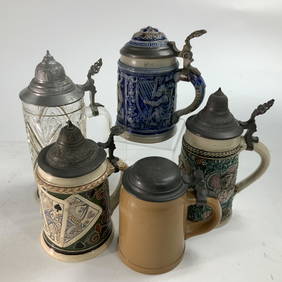 Lot of 5 German Beer Steins (1 of 4)