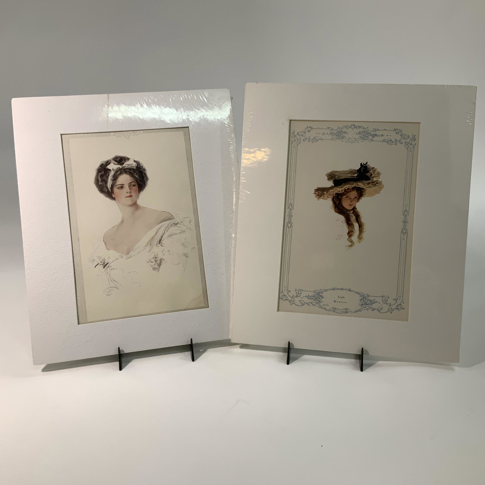 A Pair of Early 20th Century Harrison Fisher Illustrations: These two full color illustrations are from 1908 and 1913. Harrison Fisher(1875-1934) was noted for his illustrations of beautiful women, winning him acclaim as the successor to Charles Dana Gibson. M