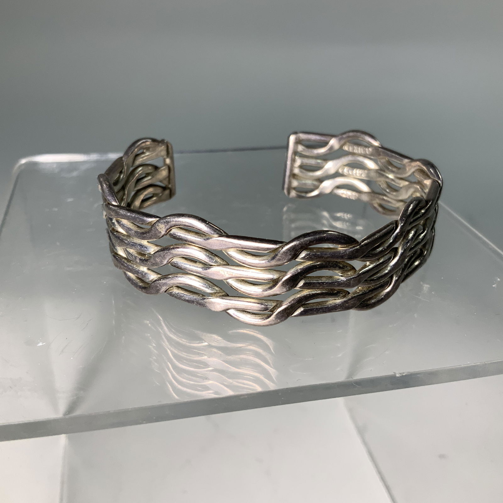 Sterling Cuff Bracelet Basketweave (1 of 3)