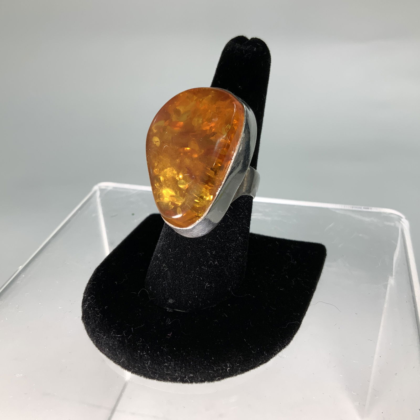 Sterling Ring with Large Amber Stone (1 of 3)