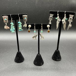 Six Pairs Southwest Style Sterling Earrings: Six Pairs Southwest Style Handcrafted Sterling Earrings for pierced ears- assorted styles as shown in photographs.