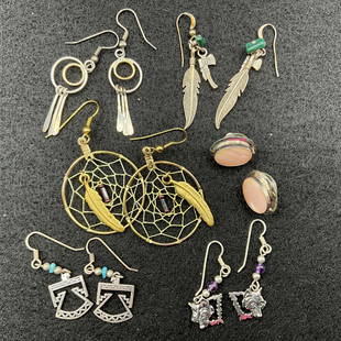 Six Pairs Southwest Style Sterling Earrings: Six Pairs Southwest Style Handcrafted Sterling Earrings for pierced ears- assorted styles as shown in photographs.